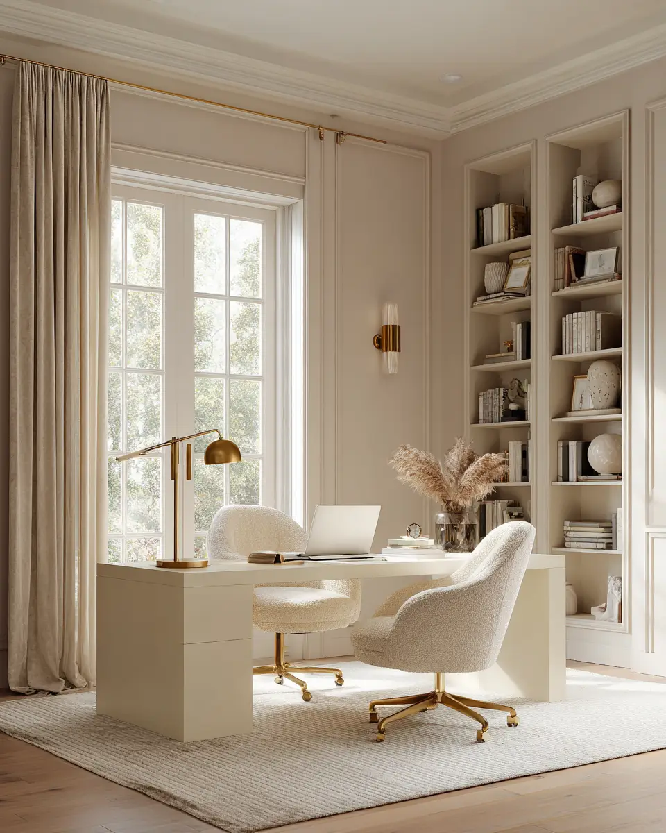 Cream Transitional Home Office Decor Ideas