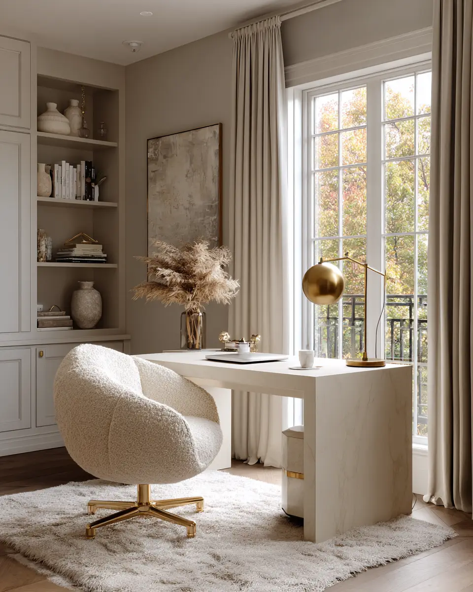 Cream Transitional Home Office Decor Ideas