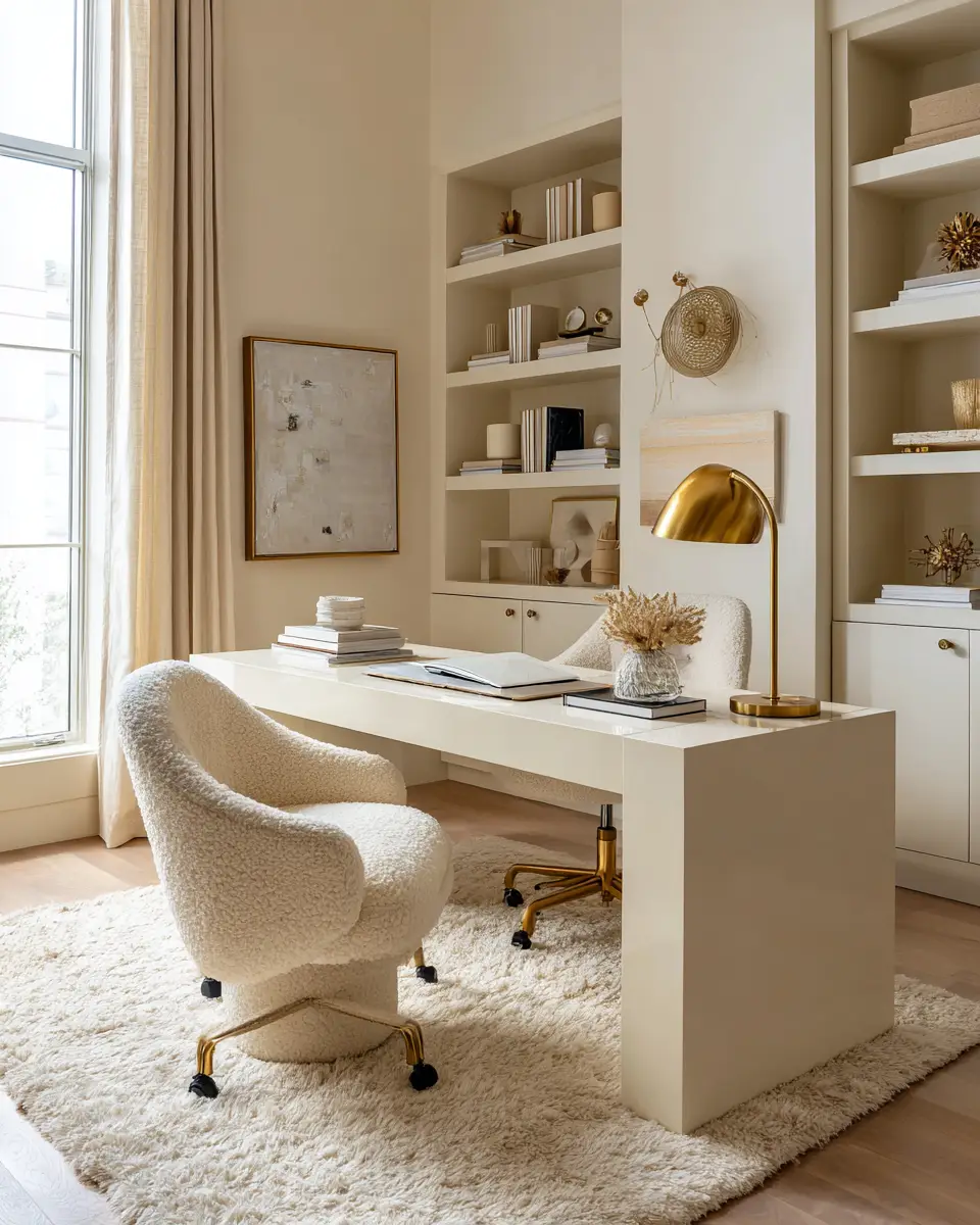 Cream Transitional Home Office Decor Ideas