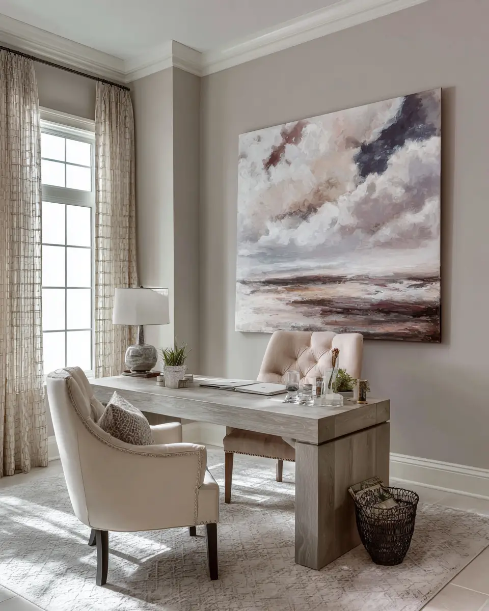 Cream Transitional Home Office Decor Ideas