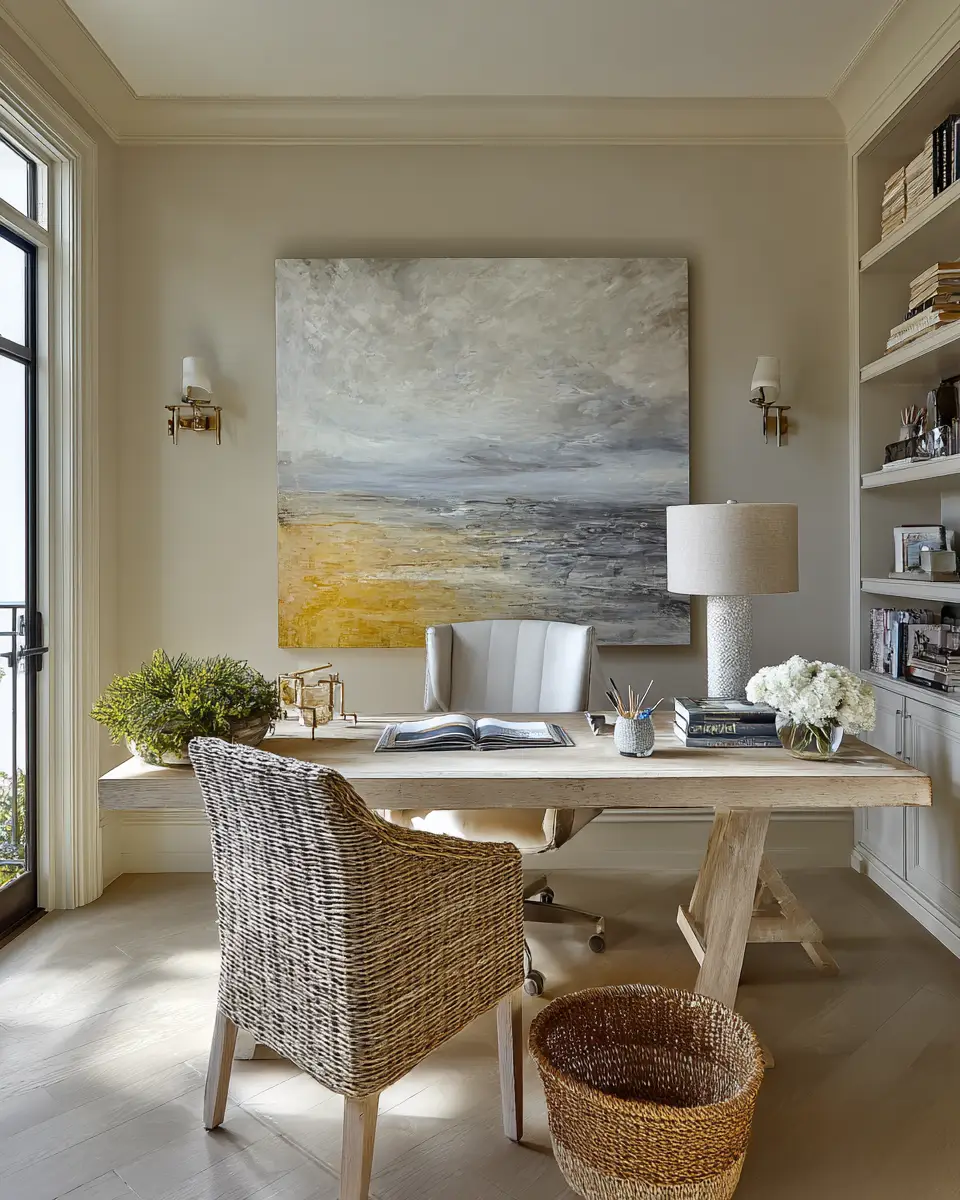 Cream Transitional Home Office Decor Ideas