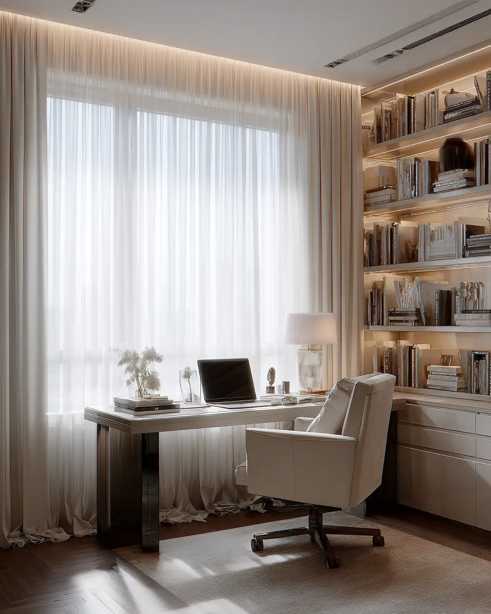 Cream Transitional Home Office Decor Ideas