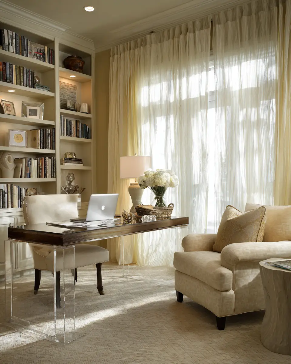 Cream Transitional Home Office Decor Ideas