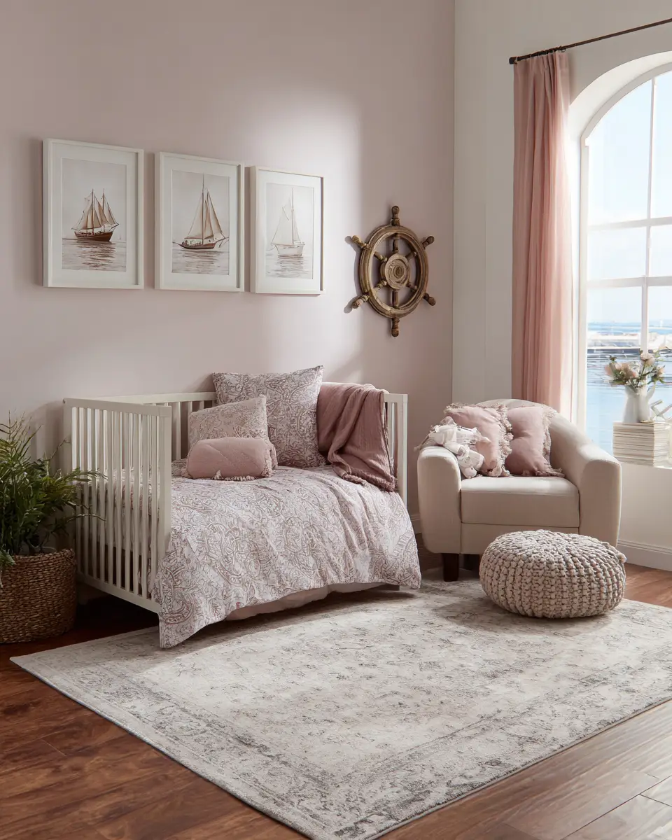 Dusty Rose Coastal Nursery Decor Ideas