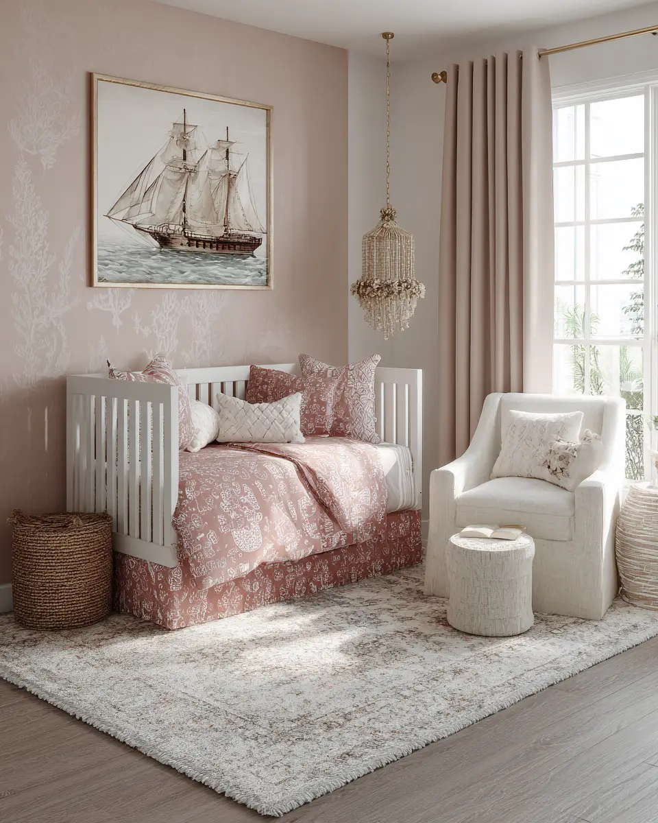 Dusty Rose Coastal Nursery Decor Ideas