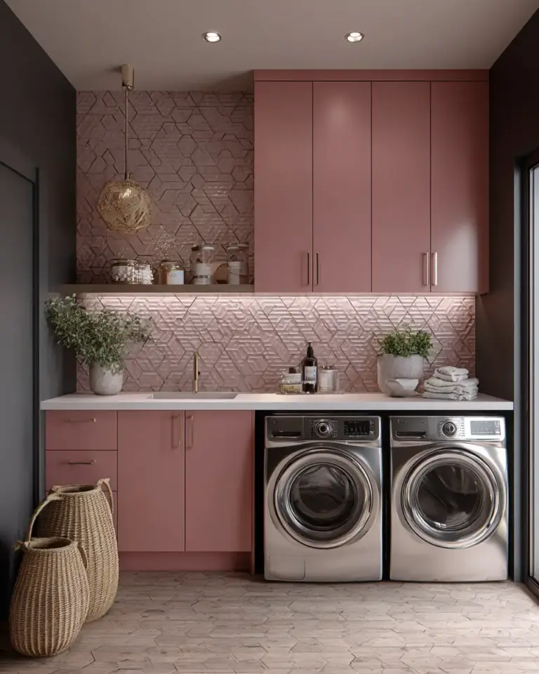 Dusty Rose Contemporary Laundry Room Decor Ideas - Featured