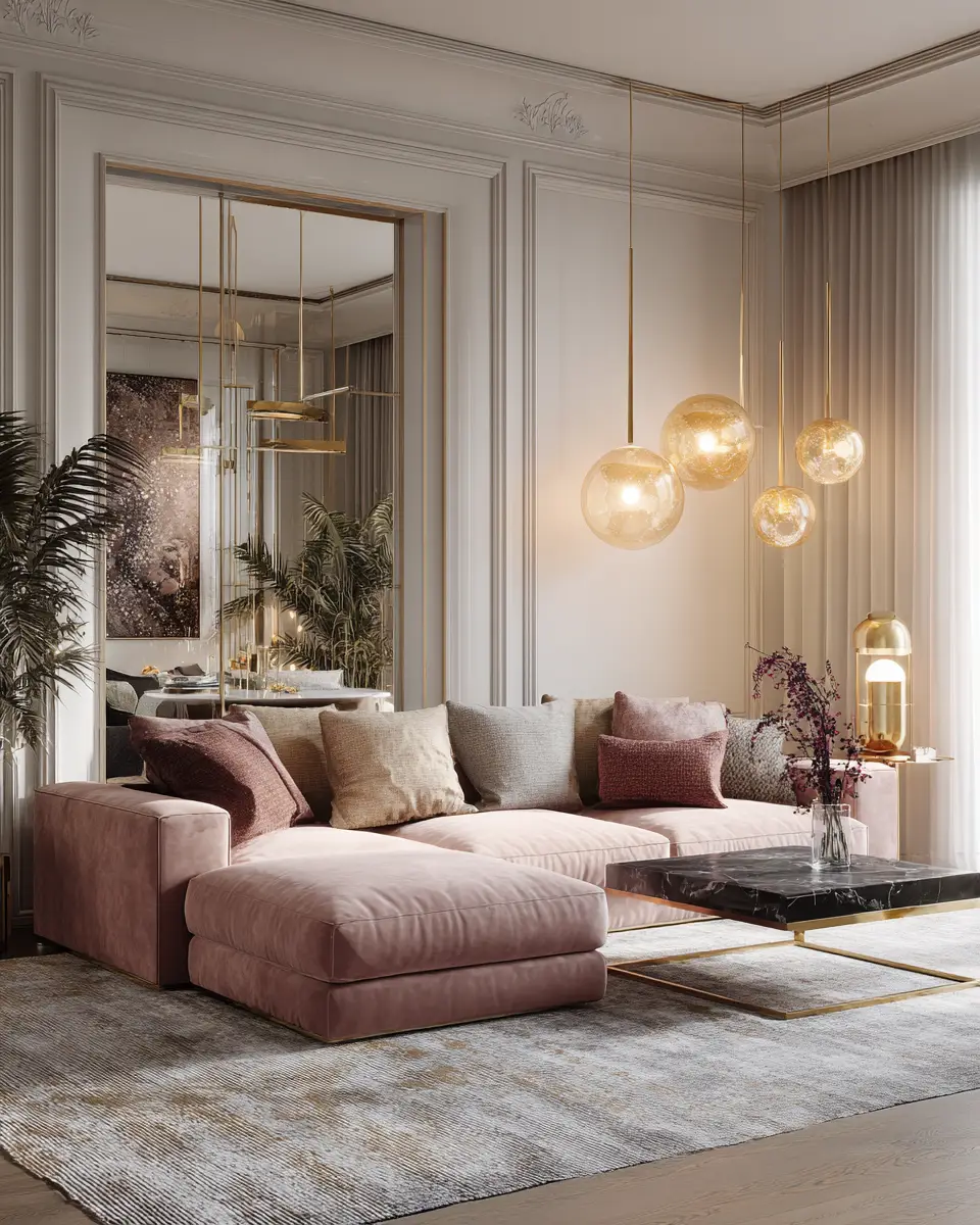 Dusty Rose Modern Living Room Decor Ideas