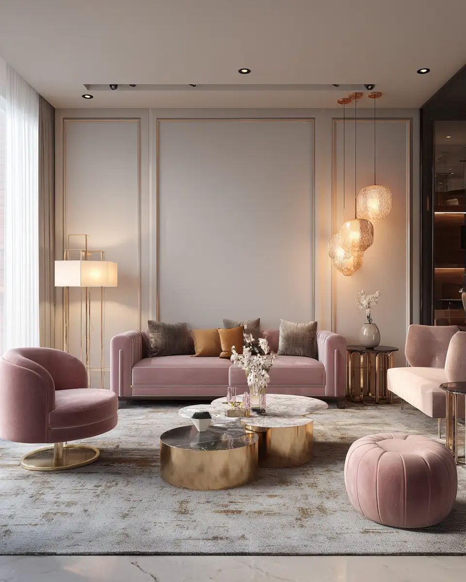 Dusty Rose Modern Living Room Decor Ideas