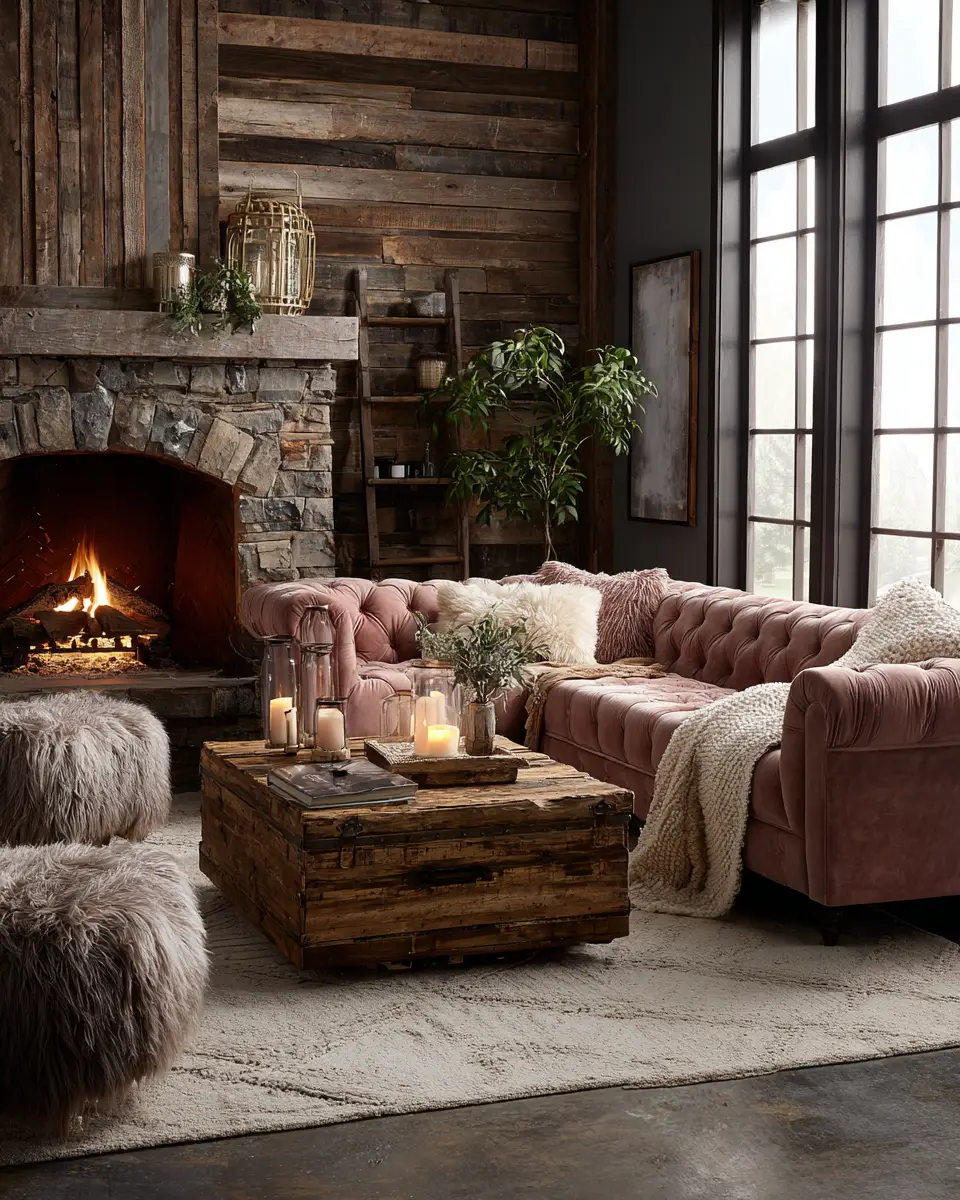 Dusty Rose Rustic Living Room Decor Ideas