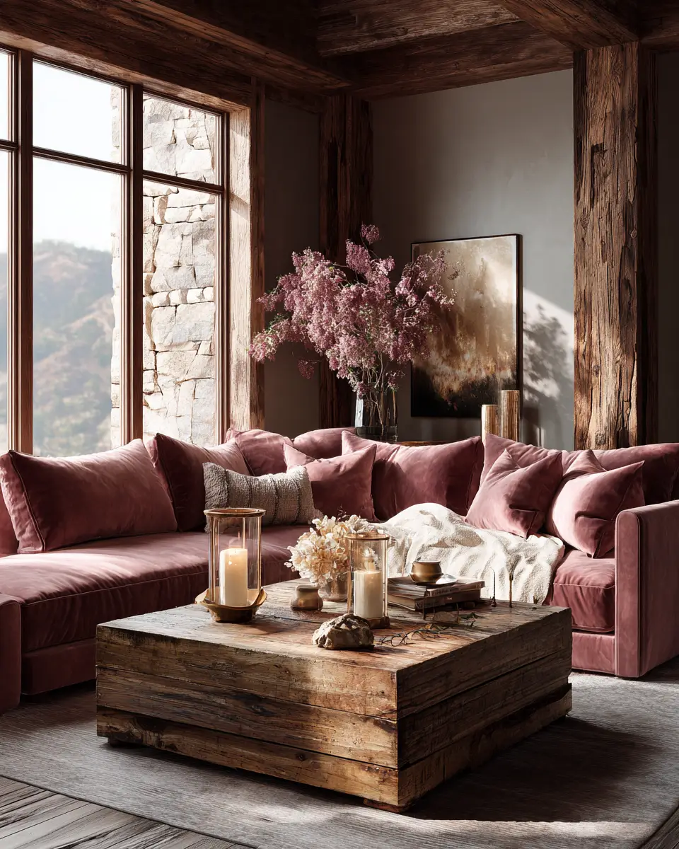 Dusty Rose Rustic Living Room Decor Ideas