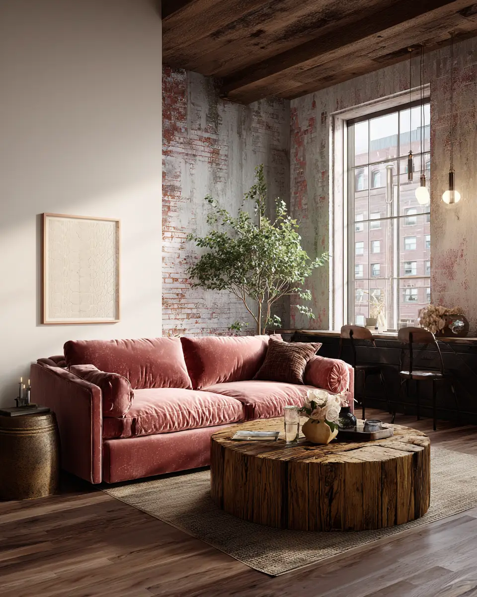 Dusty Rose Rustic Living Room Decor Ideas