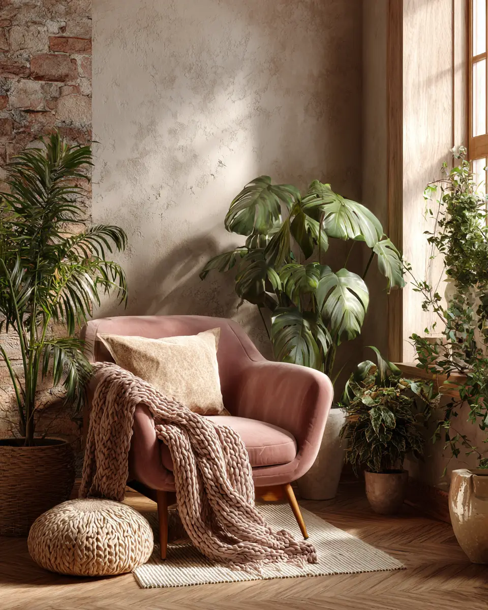 Dusty Rose Rustic Living Room Decor Ideas