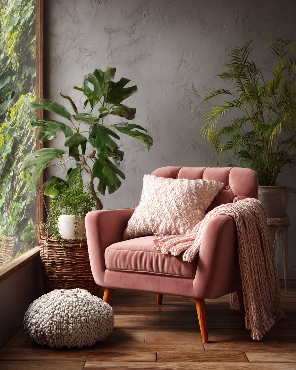 Dusty Rose Rustic Living Room Decor Ideas