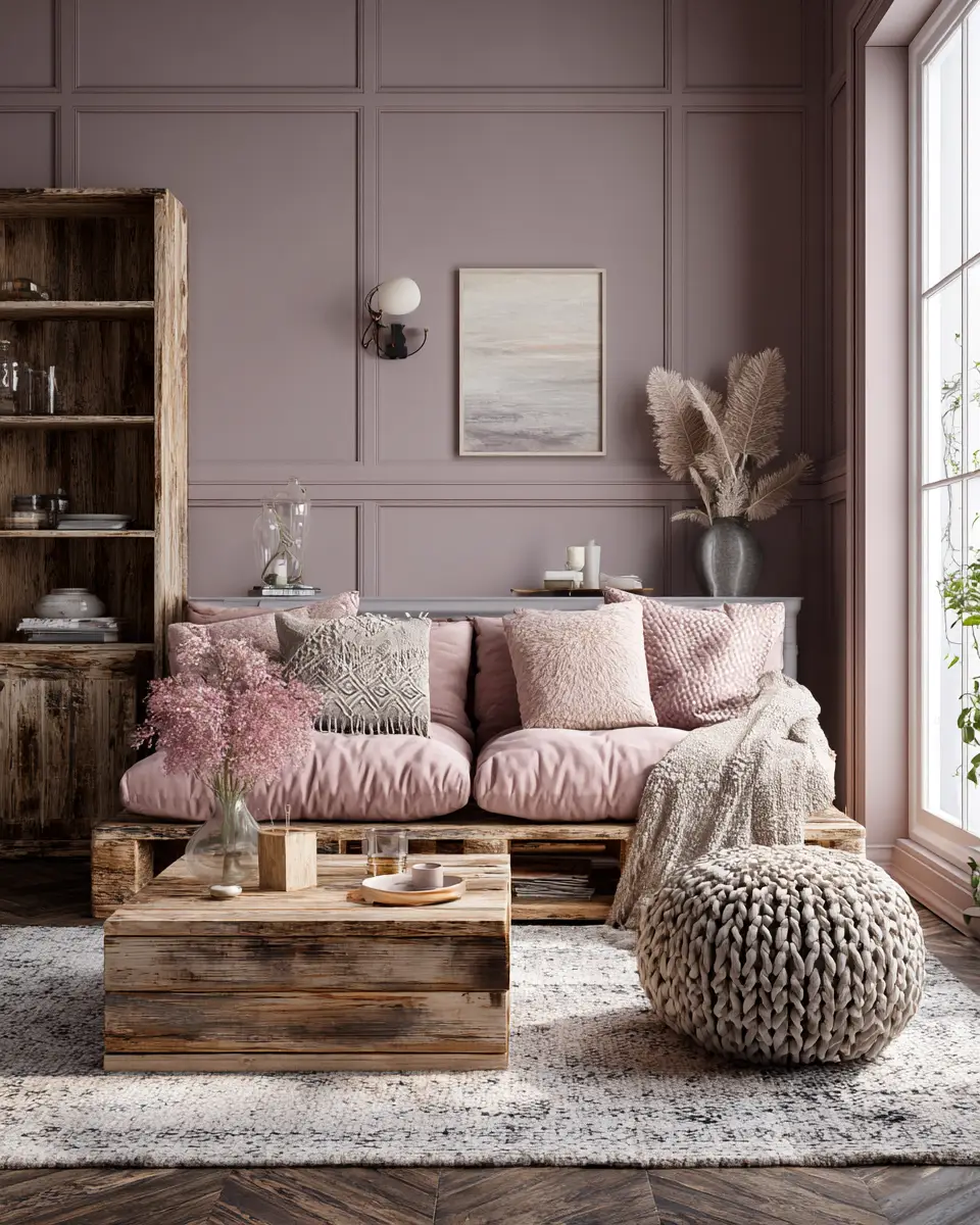 Dusty Rose Rustic Living Room Decor Ideas