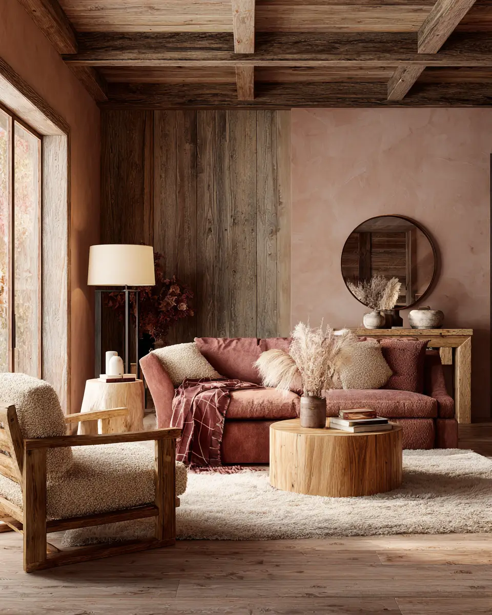 Dusty Rose Rustic Living Room Decor Ideas