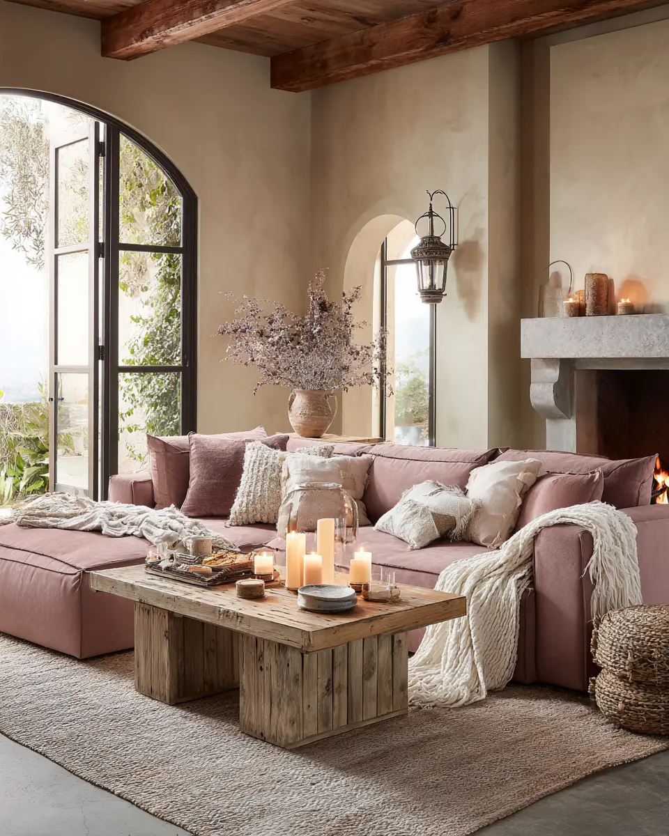 Dusty Rose Rustic Living Room Decor Ideas