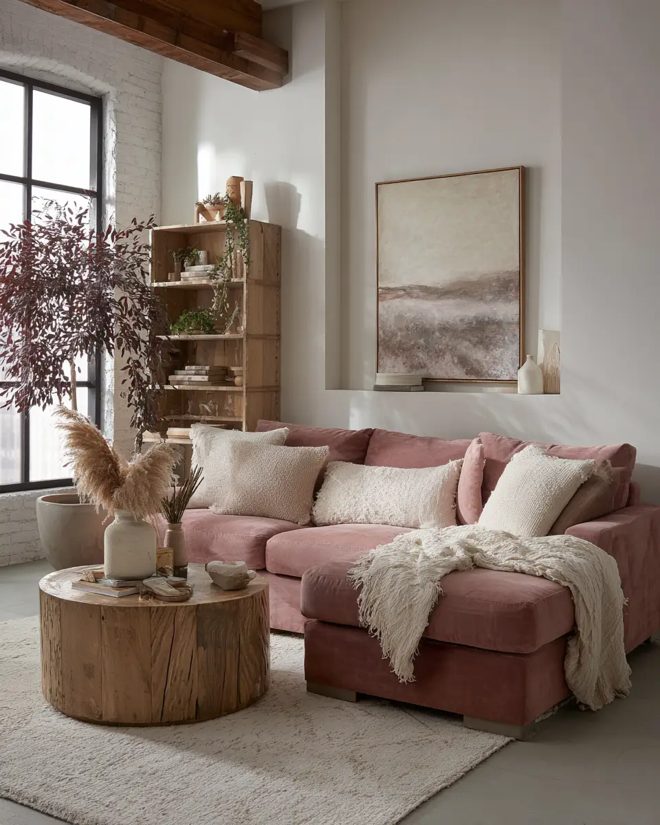 Dusty Rose Rustic Living Room Decor Ideas