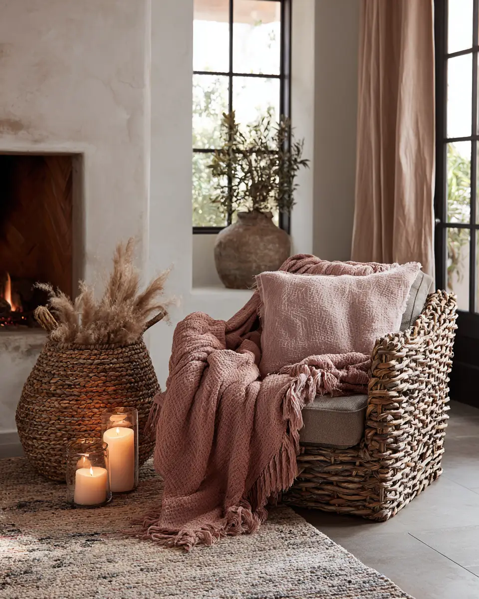 Dusty Rose Rustic Living Room Decor Ideas