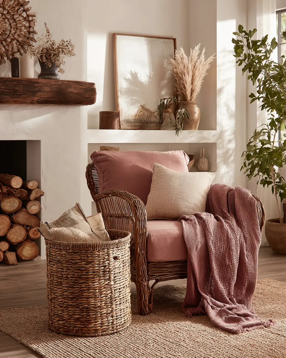 Dusty Rose Rustic Living Room Decor Ideas