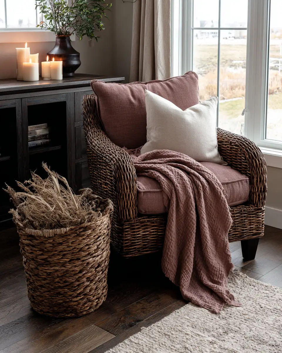 Dusty Rose Rustic Living Room Decor Ideas