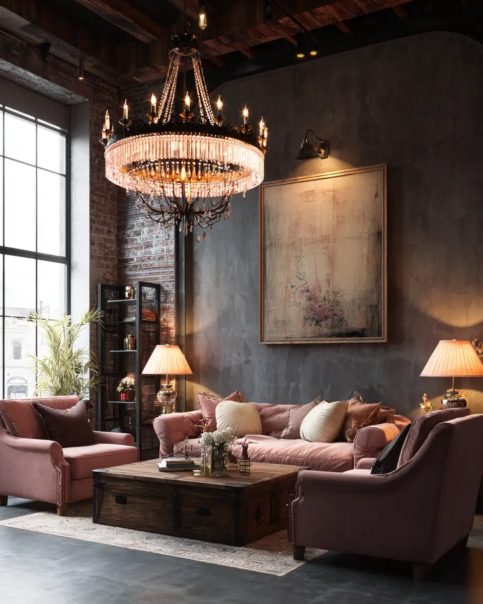 Dusty Rose Rustic Living Room Decor Ideas