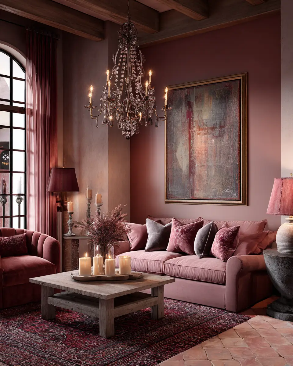 Dusty Rose Rustic Living Room Decor Ideas