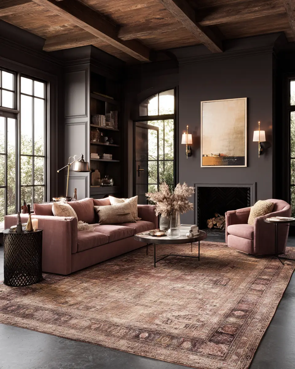 Dusty Rose Rustic Living Room Decor Ideas