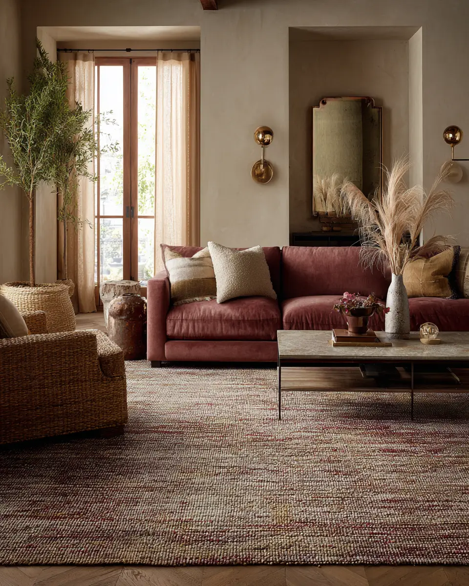 Dusty Rose Rustic Living Room Decor Ideas