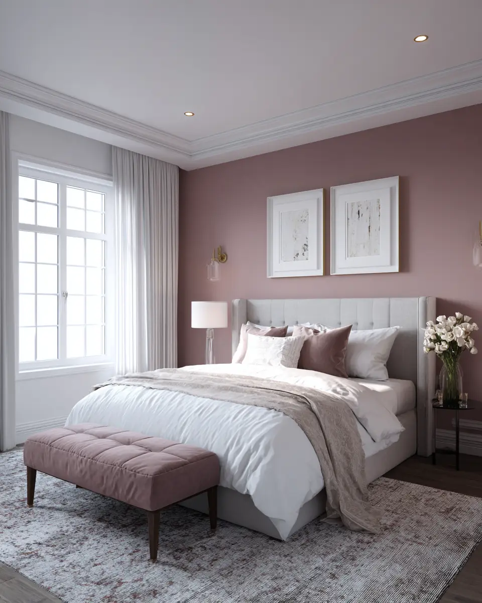 Dusty Rose Transitional Bedroom Decor Ideas