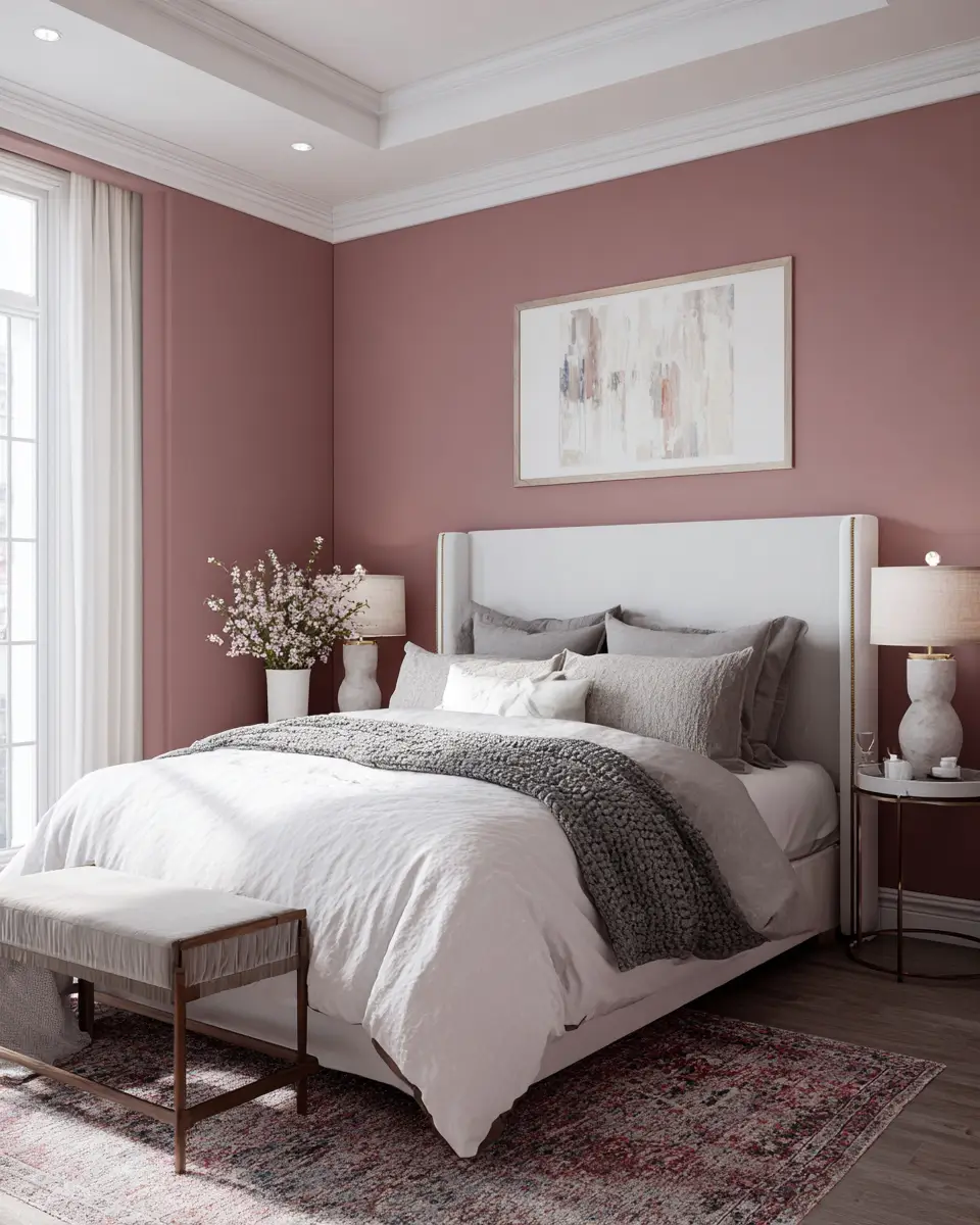 Dusty Rose Transitional Bedroom Decor Ideas