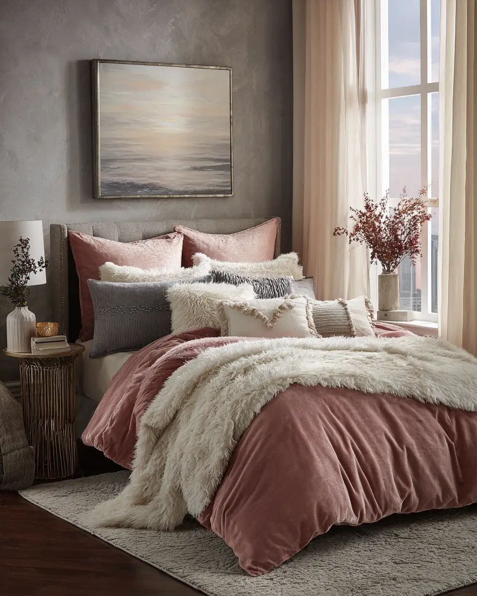 Dusty Rose Transitional Bedroom Decor Ideas