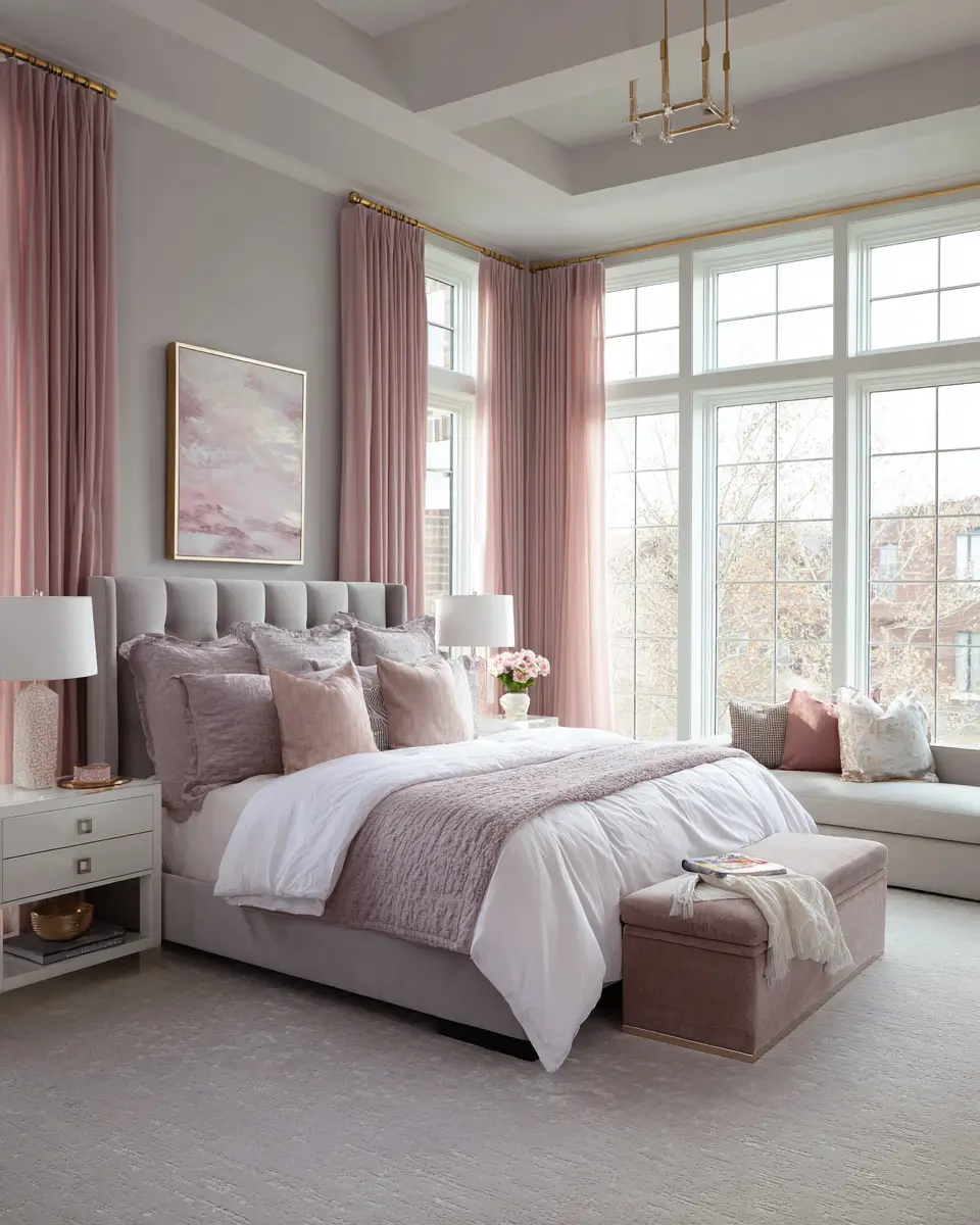 Dusty Rose Transitional Bedroom Decor Ideas