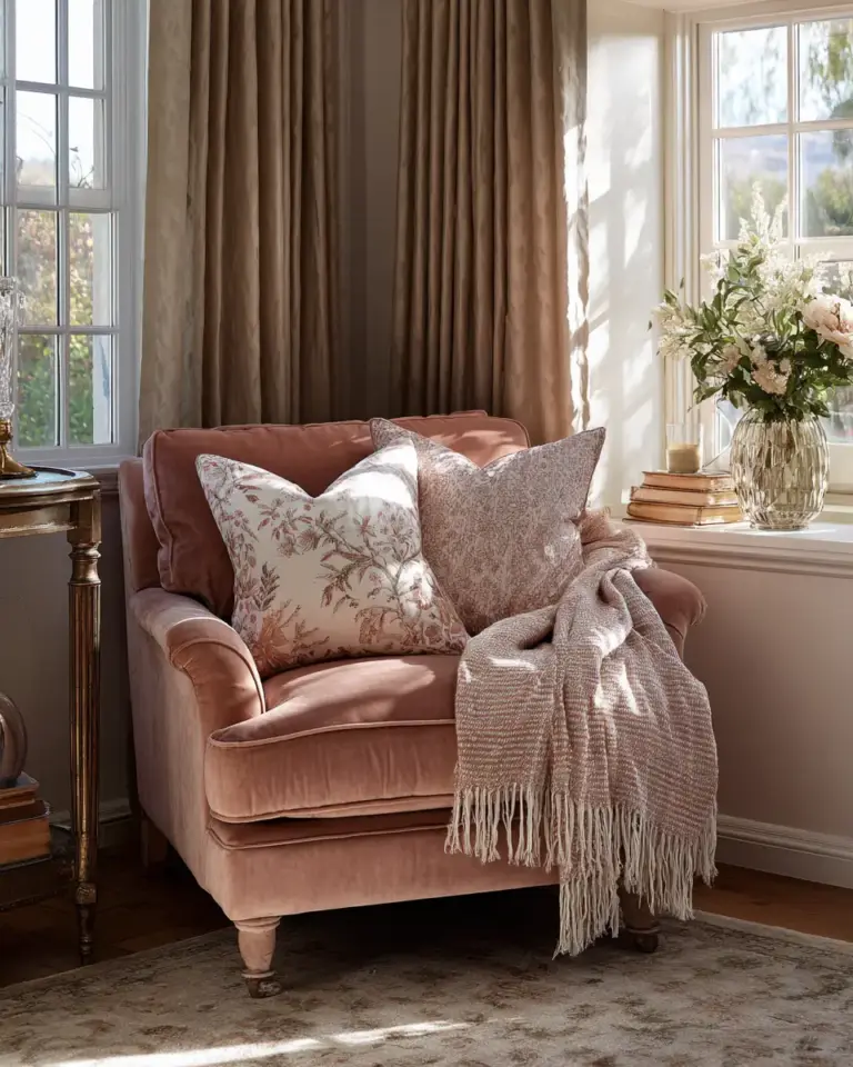 Dusty Rose Vintage Living Room Decor Ideas - Featured