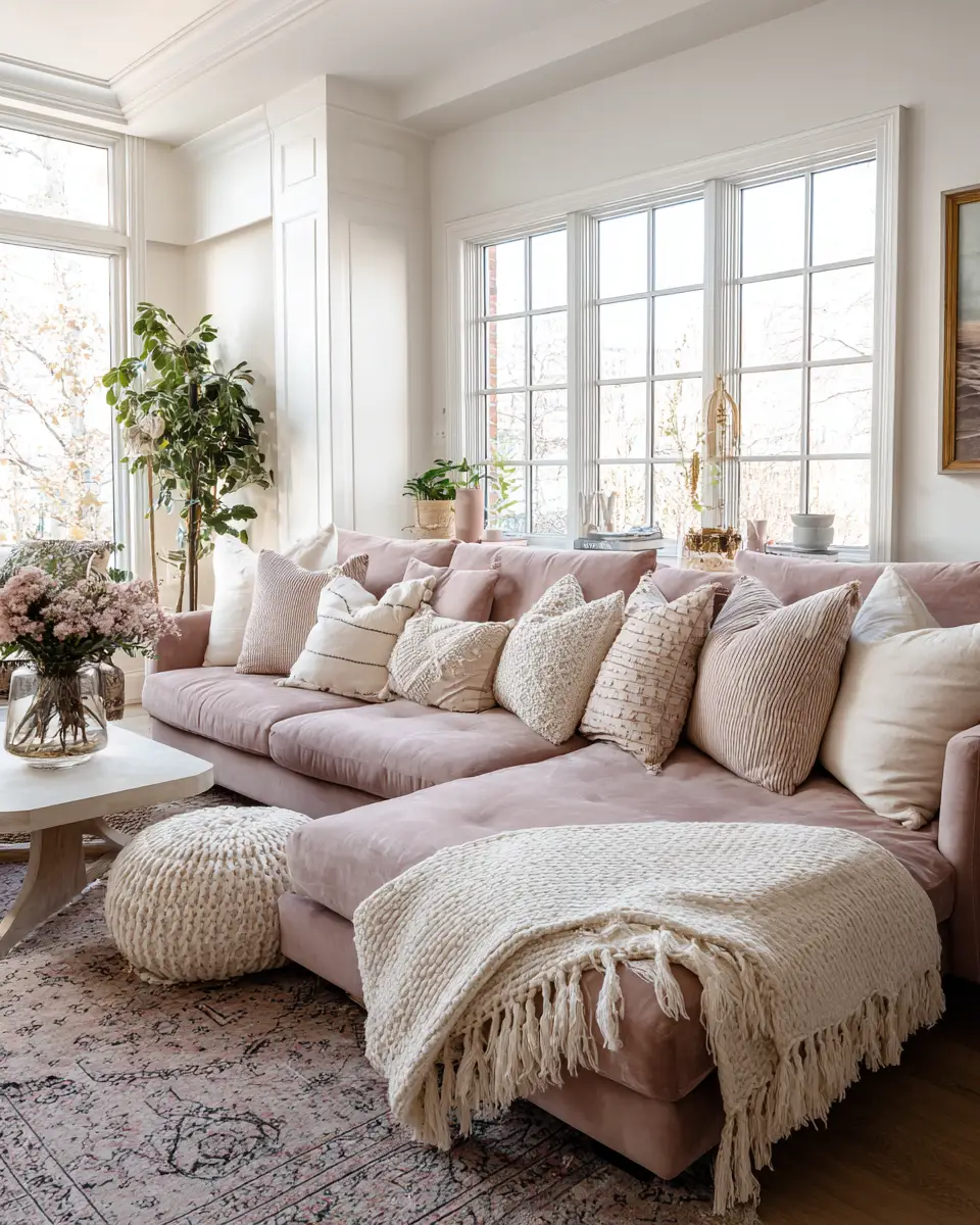 Dusty Rose Vintage Living Room Decor Ideas