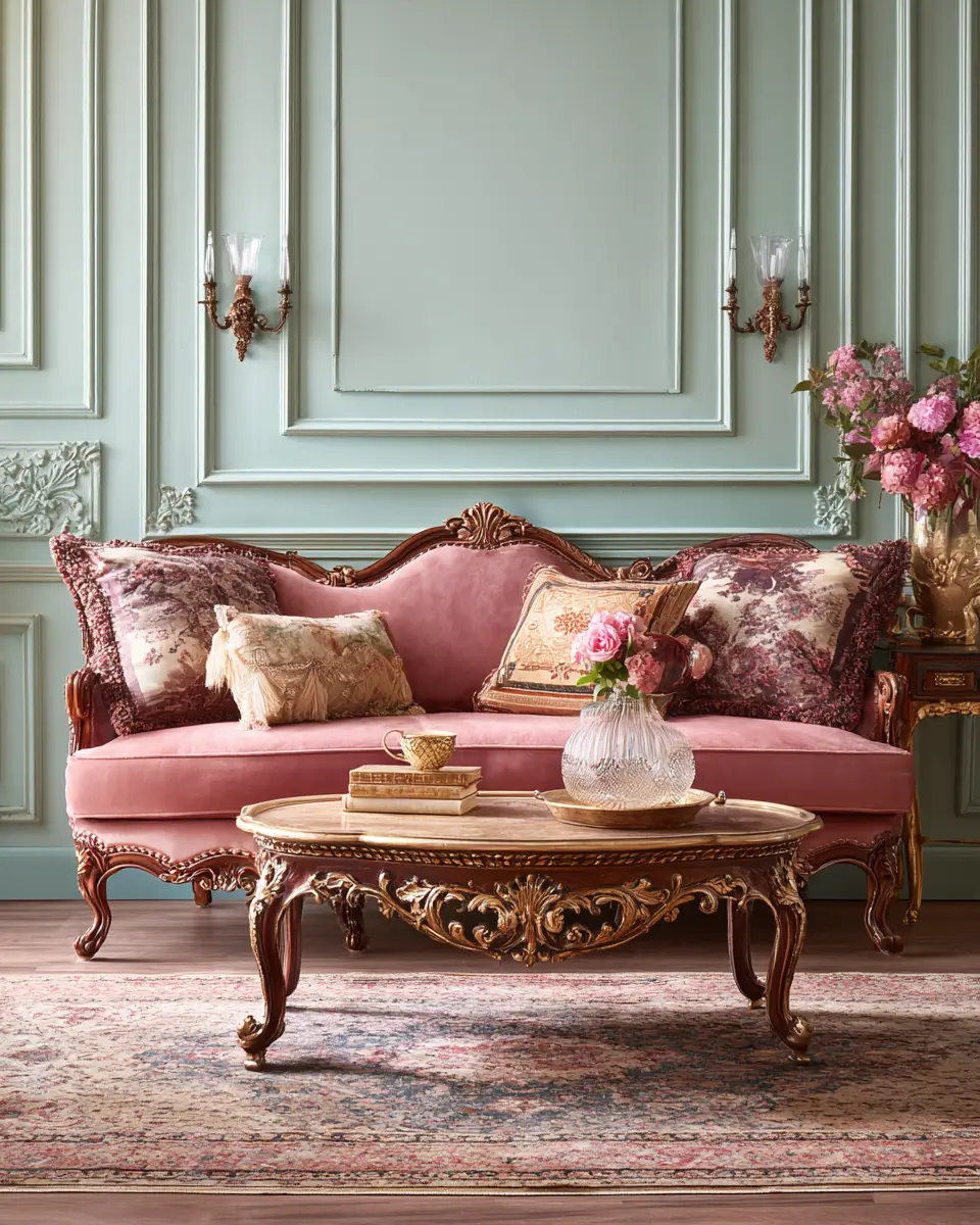 Dusty Rose Vintage Living Room Decor Ideas