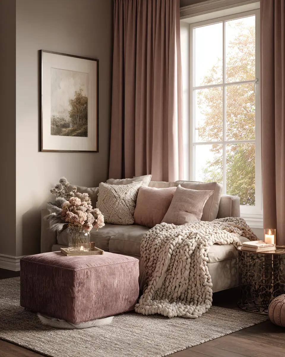 Dusty Rose Vintage Living Room Decor Ideas