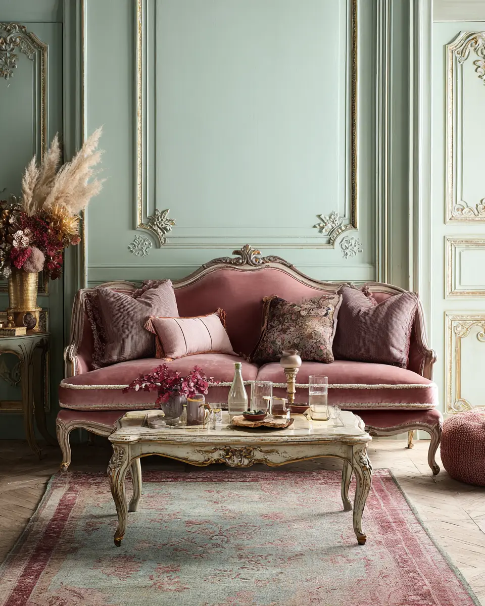 Dusty Rose Vintage Living Room Decor Ideas
