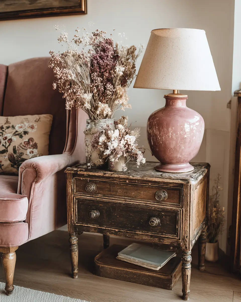 Dusty Rose Vintage Living Room Decor Ideas
