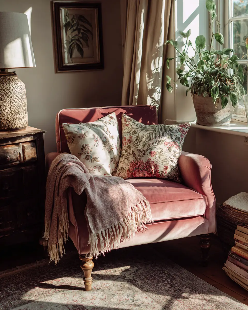 Dusty Rose Vintage Living Room Decor Ideas