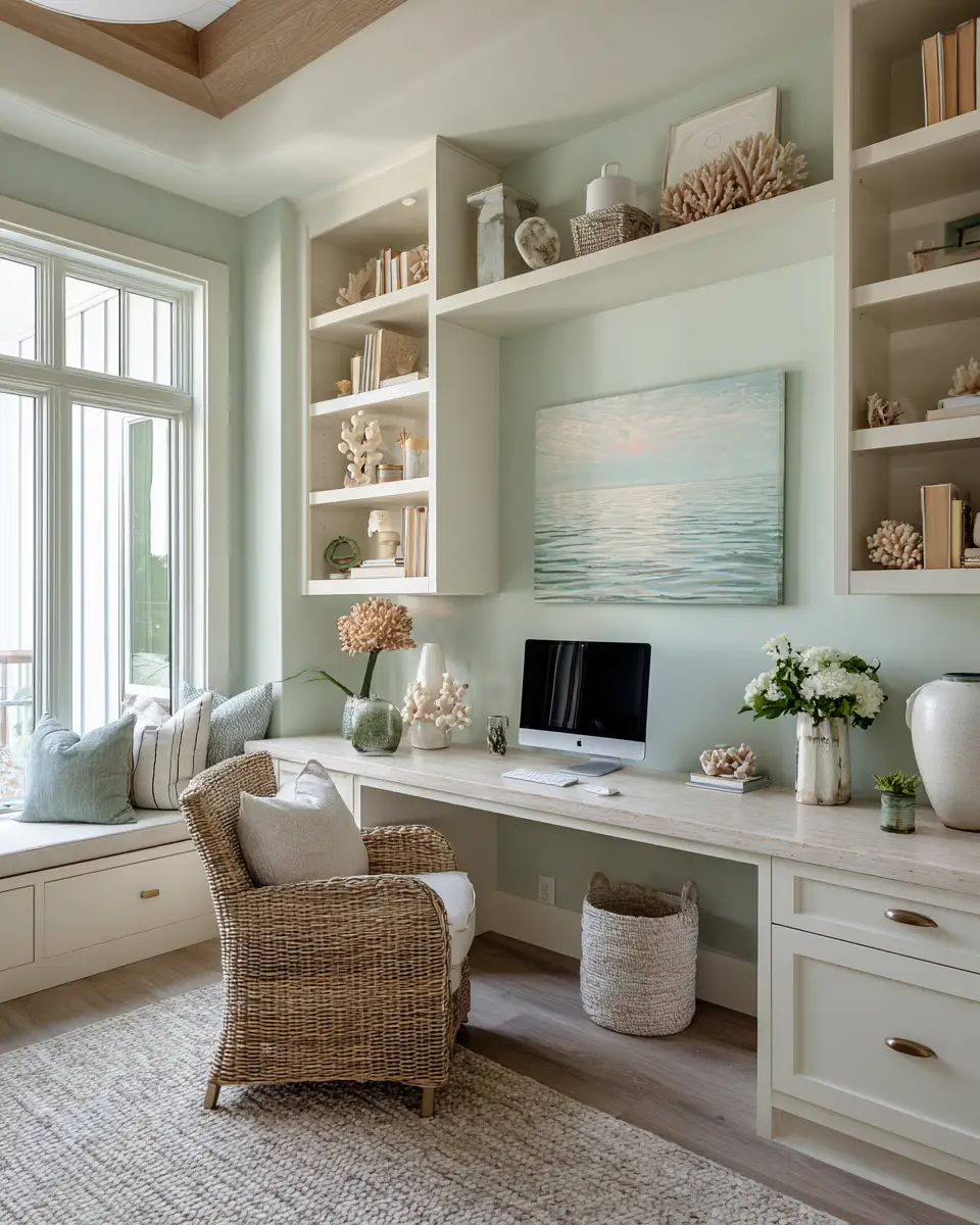 Earthy Coastal Home Office Decor Ideas - Featured