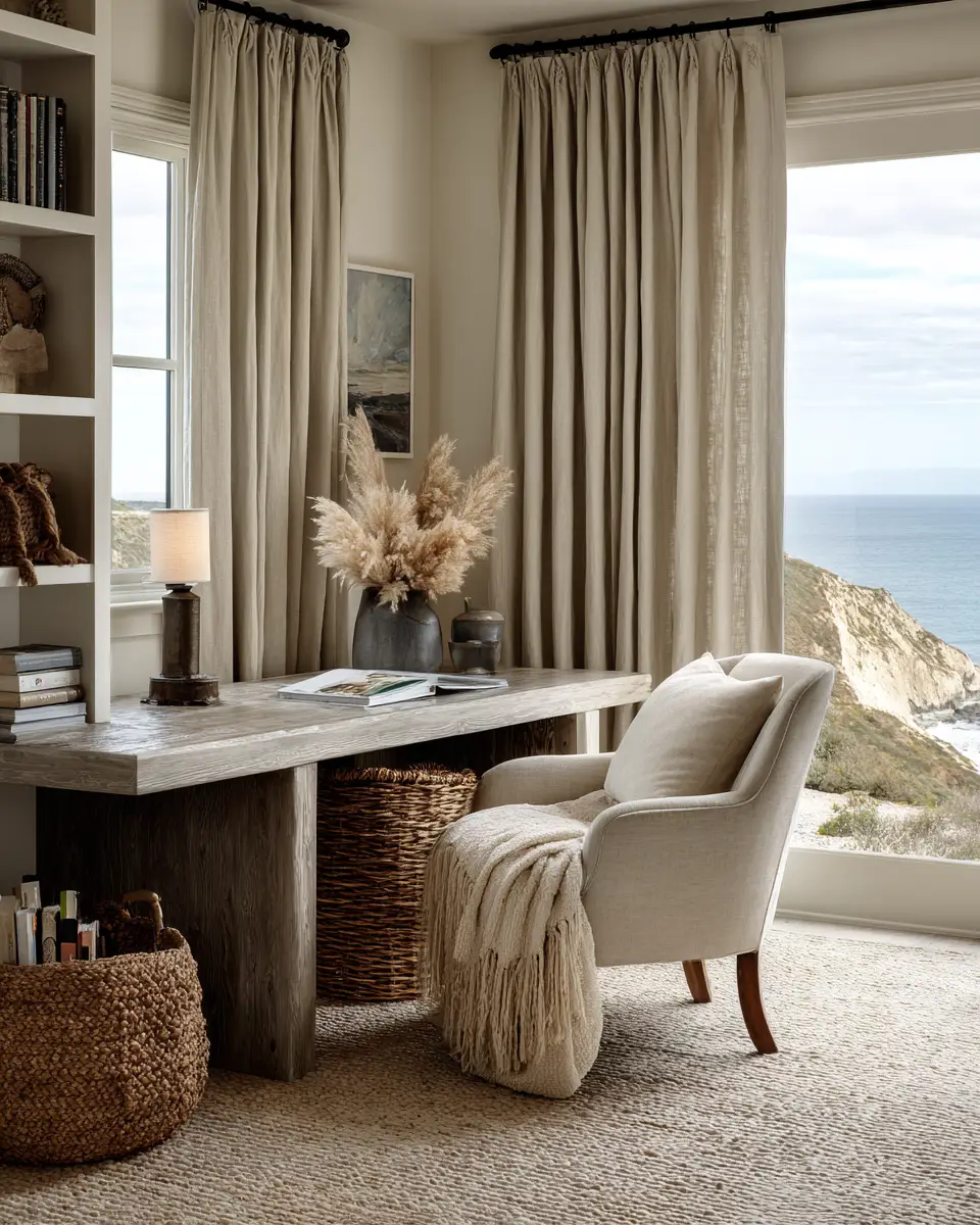 Earthy Coastal Home Office Decor Ideas
