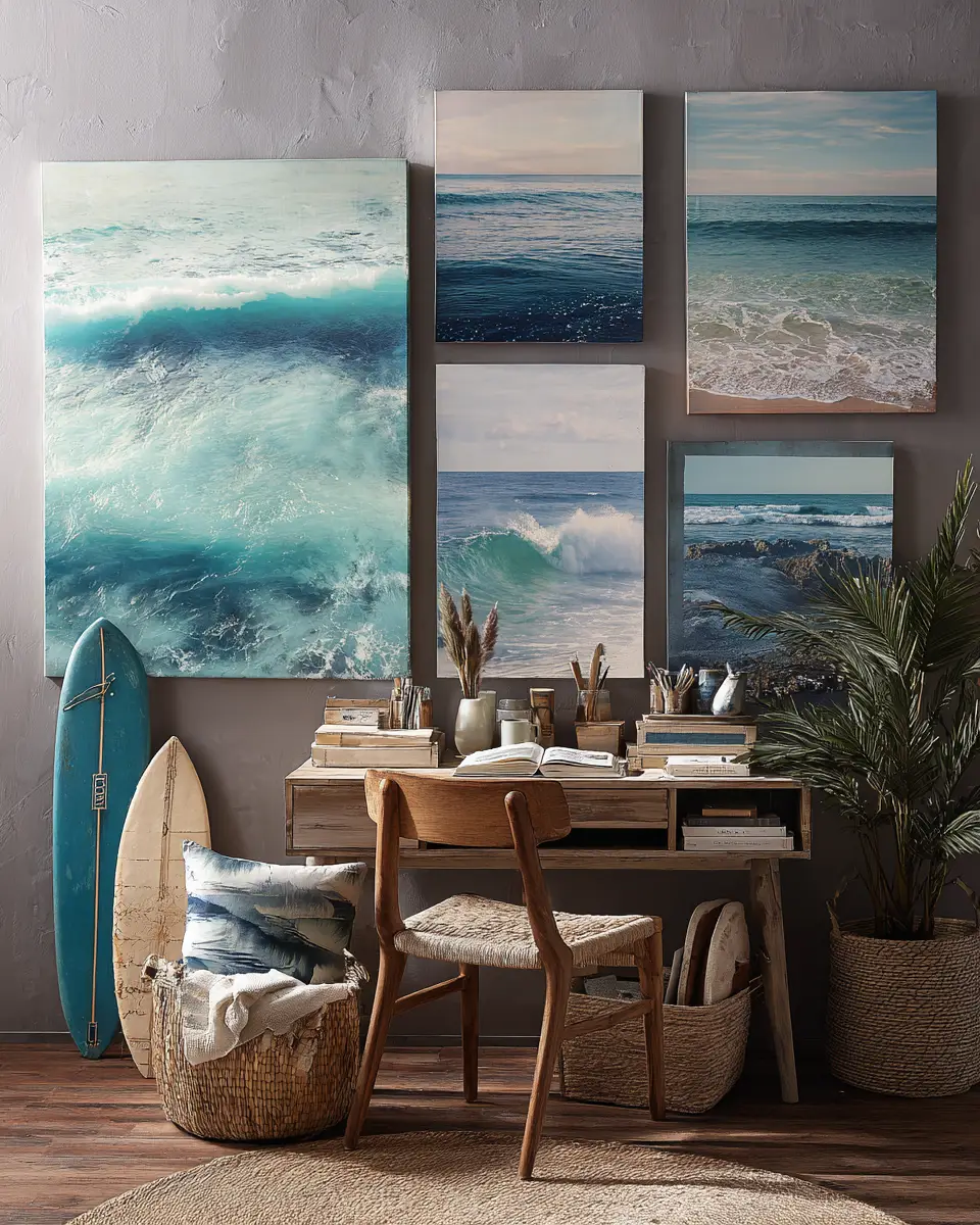 Earthy Coastal Home Office Decor Ideas