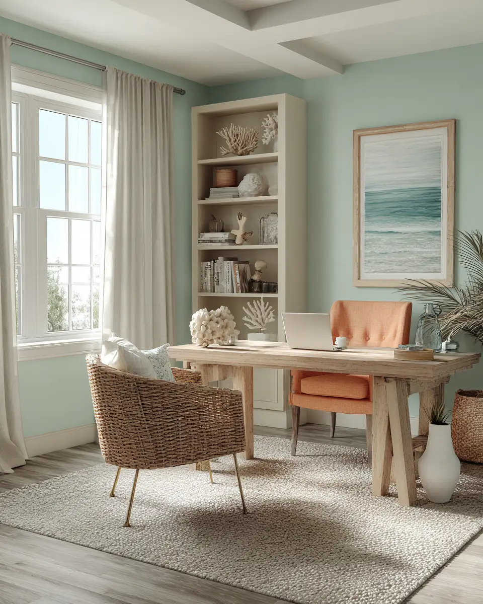 Earthy Coastal Home Office Decor Ideas