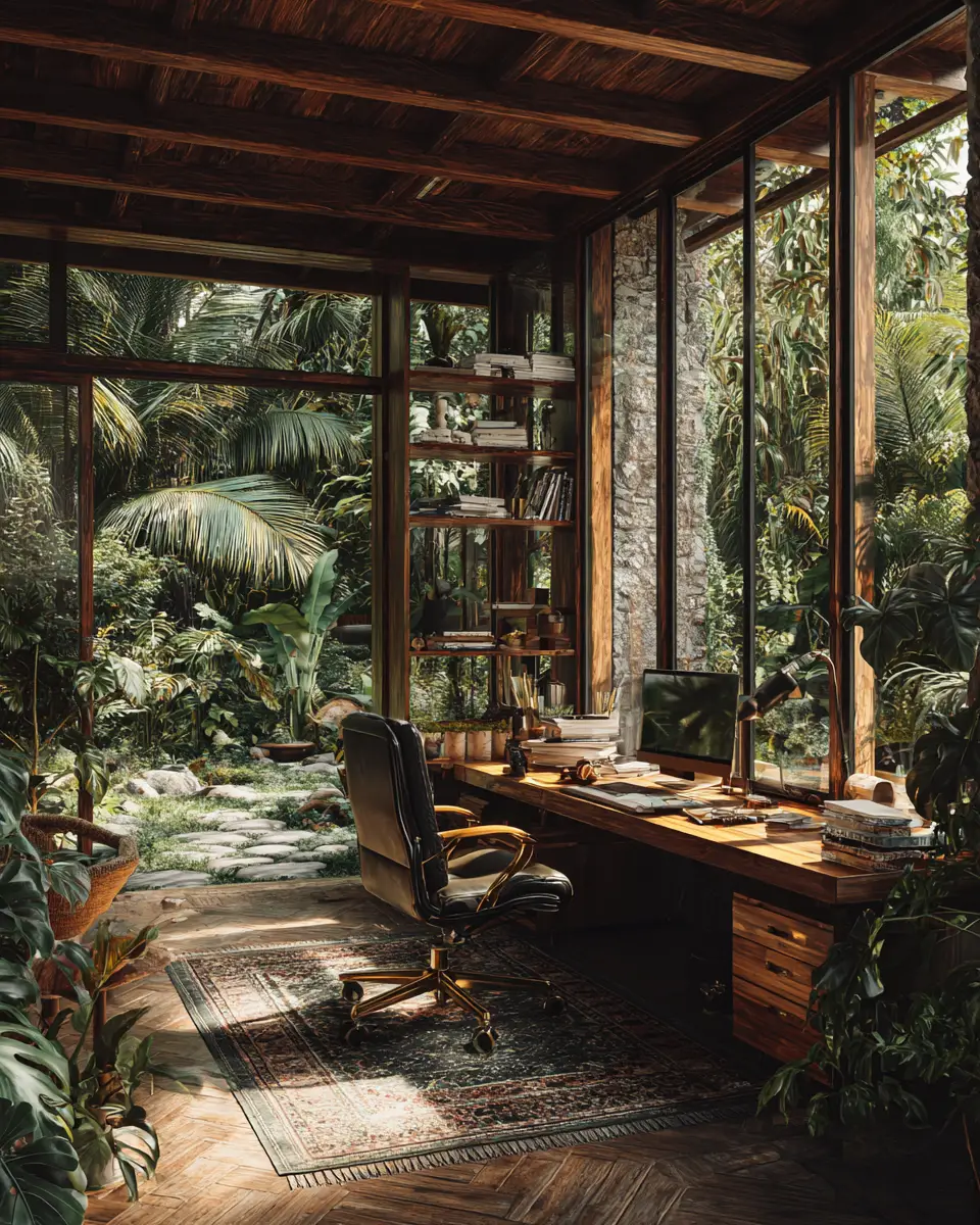 Earthy Tropical Home Office Decor Ideas