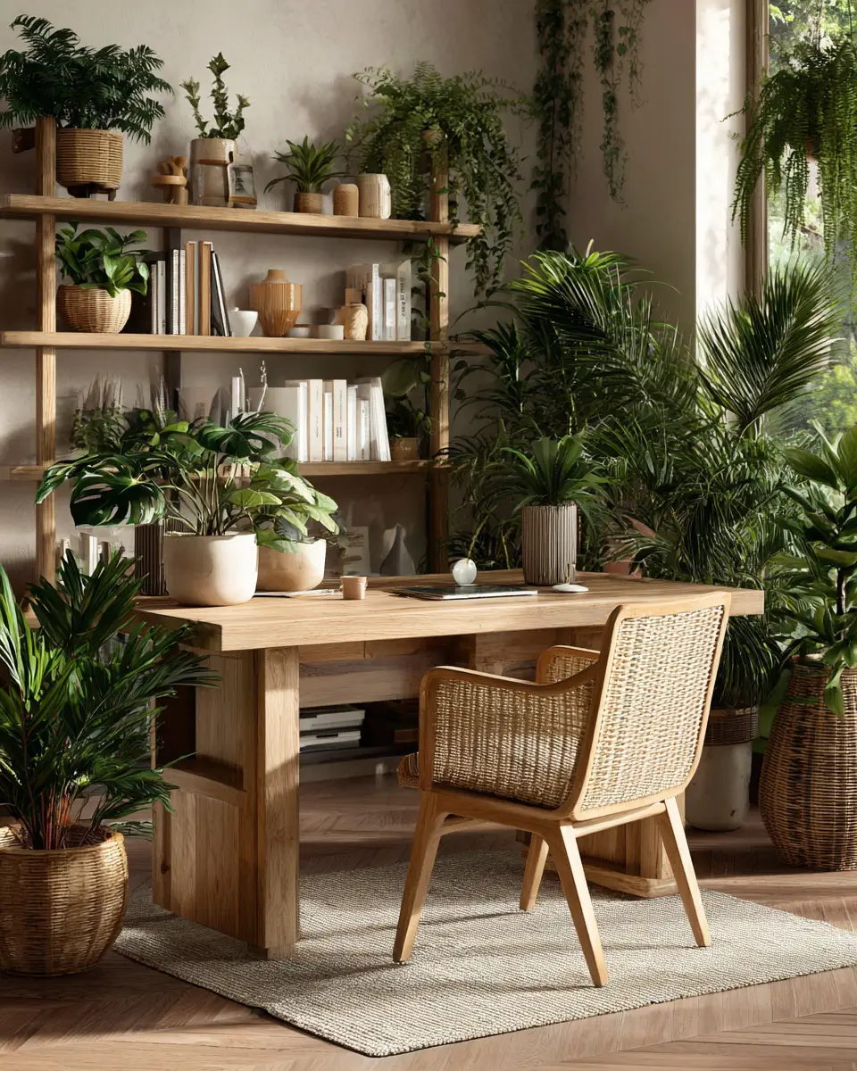 Earthy Tropical Home Office Decor Ideas