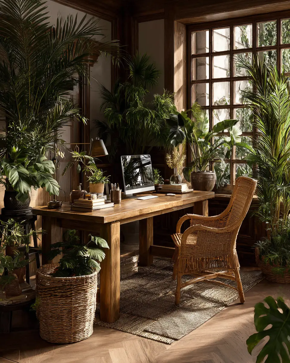 Earthy Tropical Home Office Decor Ideas