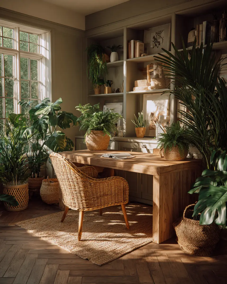 Earthy Tropical Home Office Decor Ideas