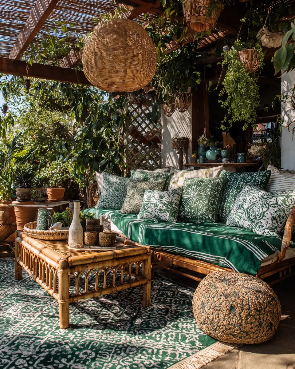 Emerald Green Boho Patio Decor Ideas