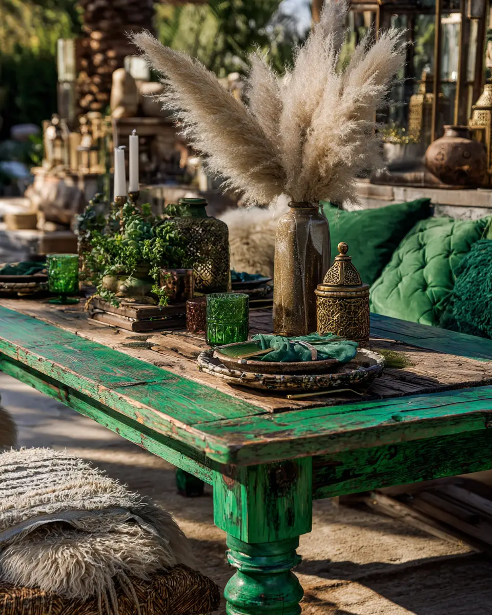 Emerald Green Boho Patio Decor Ideas