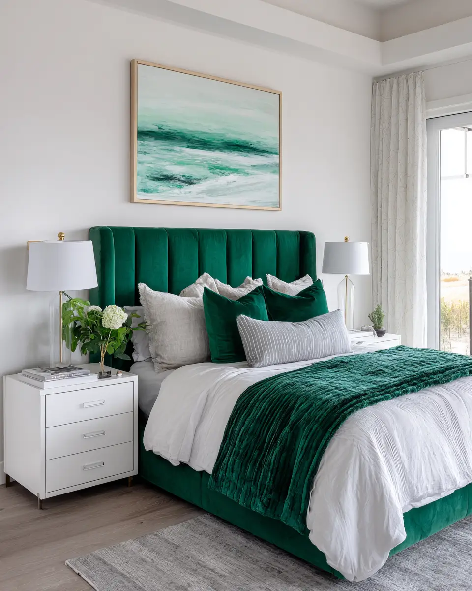 Emerald Green Coastal Bedroom Decor Ideas